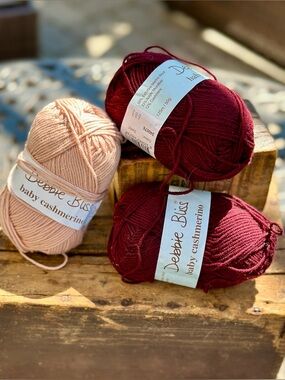 Debbie Bliss Baby Cashmerino Yarn Blush 1 Skein and Burgundy 2 Skeins Italy
